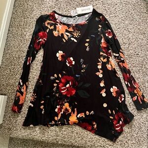 Jouica Top Juniors Size Large Multicolor Floral Pullover Knit Long Sleeves